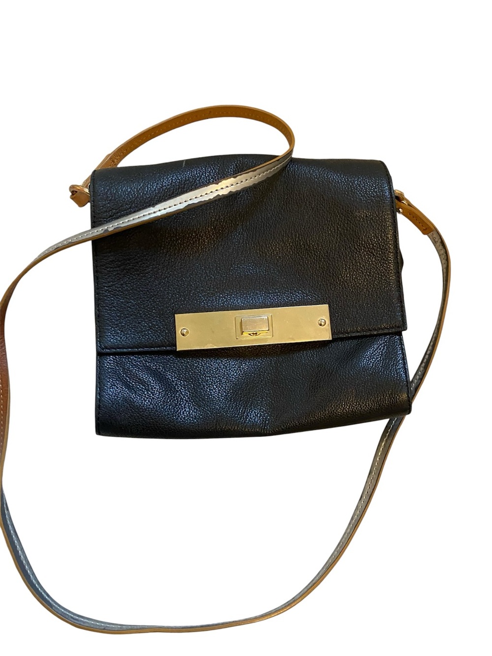 Vintage Vince Camuto Black 100% Leather Crossbody Shoulder Bag Gold Hardware